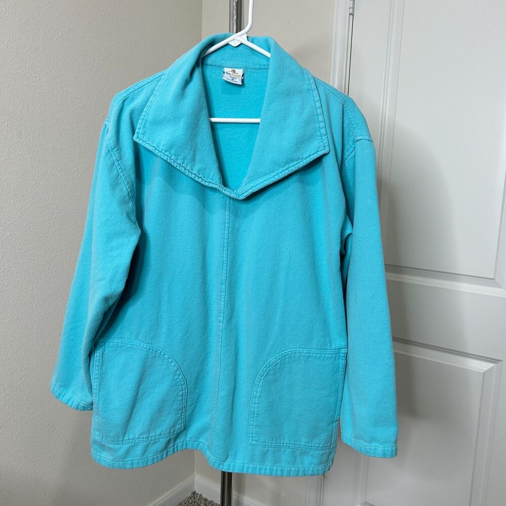 Sea Breeze Pullover Medium Turquoise Blue Cotton Fleece Sail Collar V Neck USA